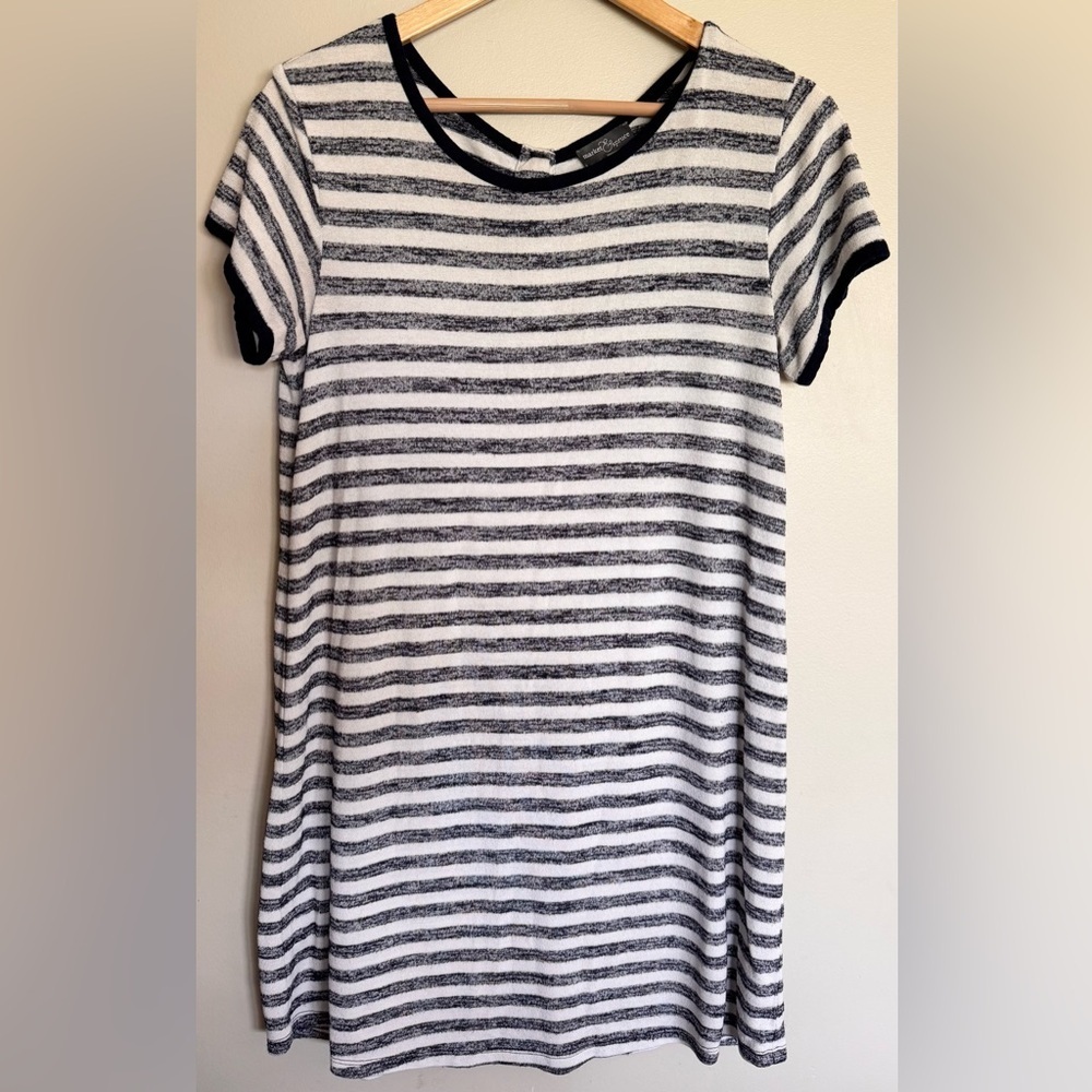 Market & Spruce Petite Striped T-Shirt Dress Navy White Short Sleeve Casual M